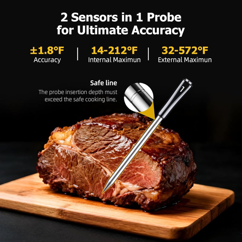 InkGrill Wireless Meat Thermometer with APP Control，4 Probes Meat Thermometer Digital, Unlimited Range WiFi & Bluetooth Meat Thermometerfor for Rotisserie，Grill，Oven，Smoker，BBQ, Air Fryer - Image 4